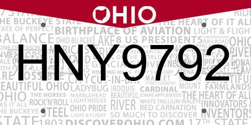 HNY9792 Ohio License Plate