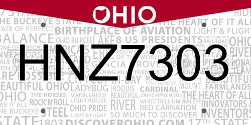 HNZ7303 Ohio License Plate