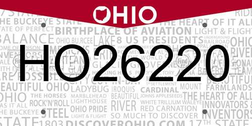 HO26220 Ohio License Plate