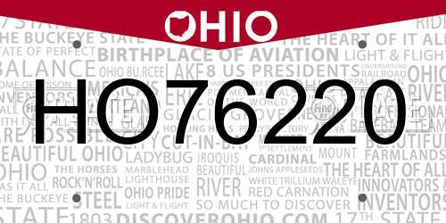 HO76220 Ohio License Plate