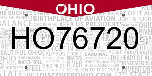 HO76720 Ohio License Plate