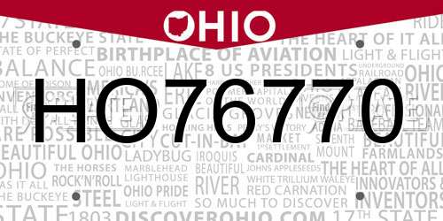HO76770 Ohio License Plate
