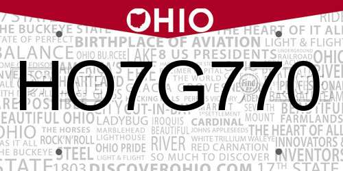 HO7G770 Ohio License Plate