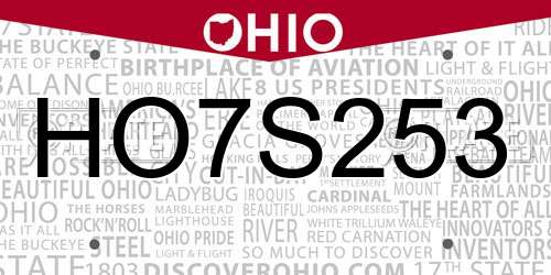 HO7S253 Ohio License Plate