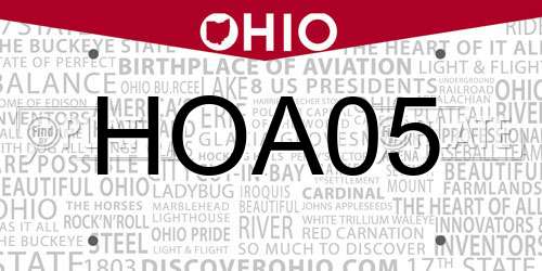 HOA05 Ohio License Plate