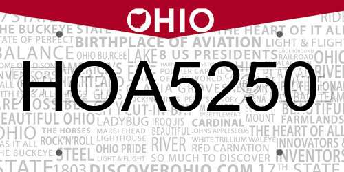 HOA5250 Ohio License Plate