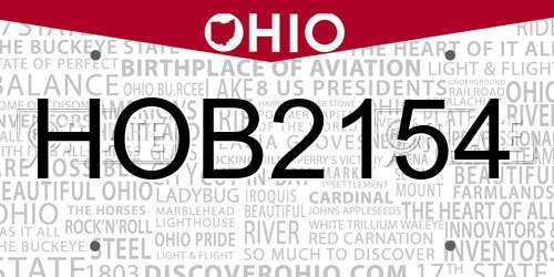 HOB2154 Ohio License Plate