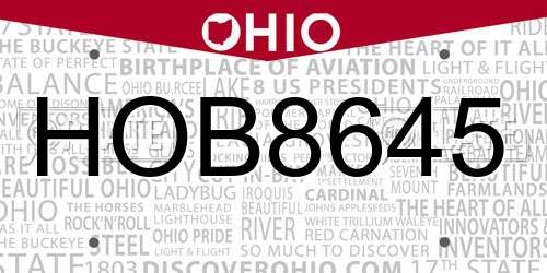 HOB8645 Ohio License Plate