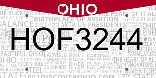 HOF3244 Ohio License Plate