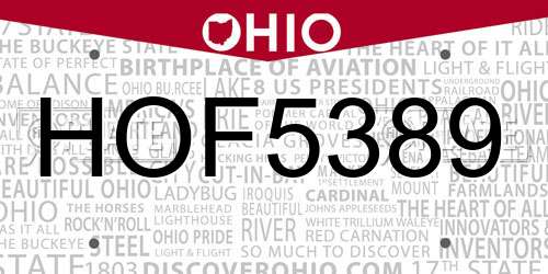 HOF5389 Ohio License Plate