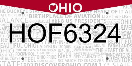 HOF6324 Ohio License Plate