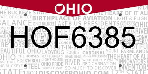 HOF6385 Ohio License Plate