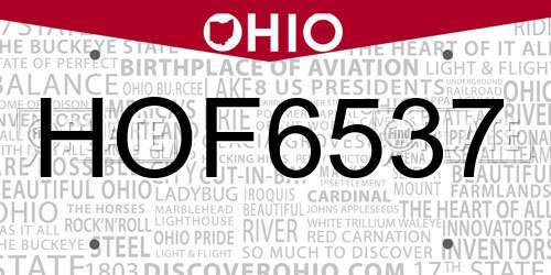 HOF6537 Ohio License Plate