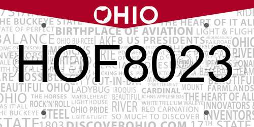 HOF8023 Ohio License Plate