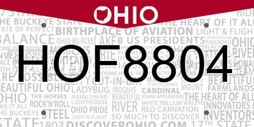 HOF8804 Ohio License Plate