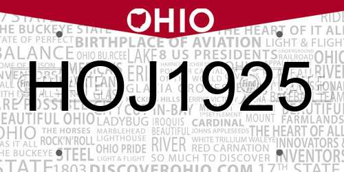 HOJ1925 Ohio License Plate
