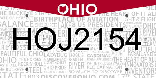 HOJ2154 Ohio License Plate