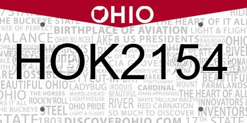 HOK2154 Ohio License Plate