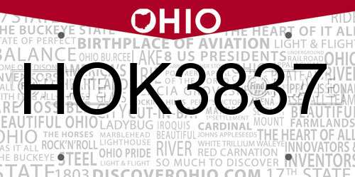 HOK3837 Ohio License Plate