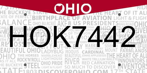 HOK7442 Ohio License Plate