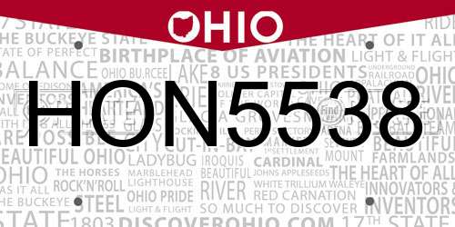 HON5538 Ohio License Plate