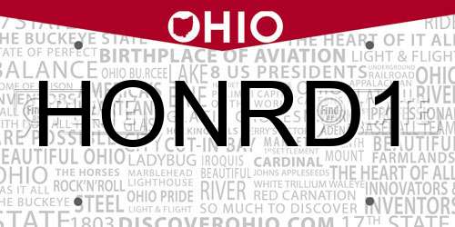 HONRD1 Ohio License Plate