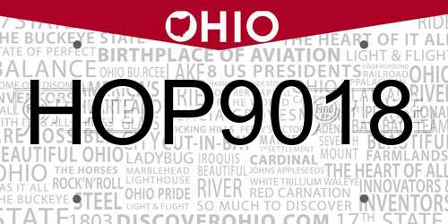 HOP9018 Ohio License Plate