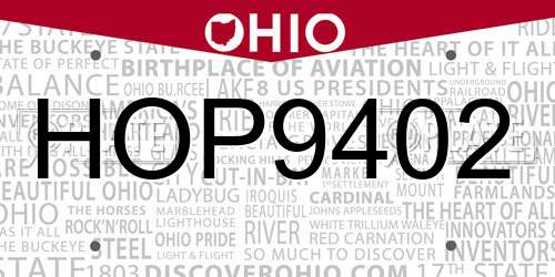 HOP9402 Ohio License Plate