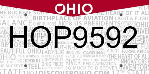 HOP9592 Ohio License Plate