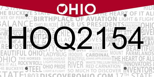 HOQ2154 Ohio License Plate