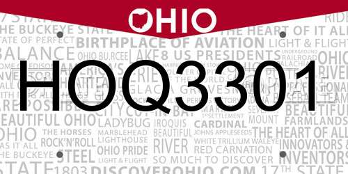 HOQ3301 Ohio License Plate