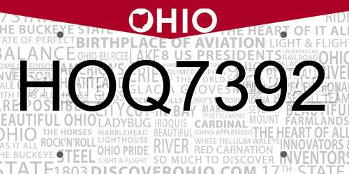 HOQ7392 Ohio License Plate