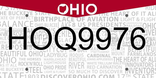 HOQ9976 Ohio License Plate