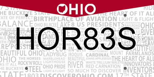 HOR83S Ohio License Plate