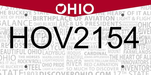 HOV2154 Ohio License Plate
