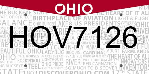 HOV7126 Ohio License Plate