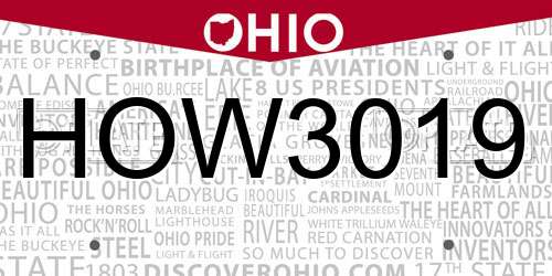 HOW3019 Ohio License Plate