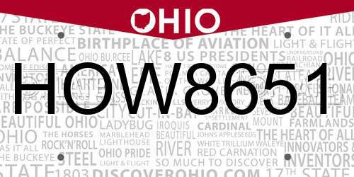 HOW8651 Ohio License Plate