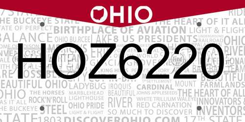HOZ6220 Ohio License Plate