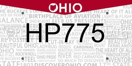 HP775 Ohio License Plate