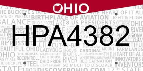 HPA4382 Ohio License Plate