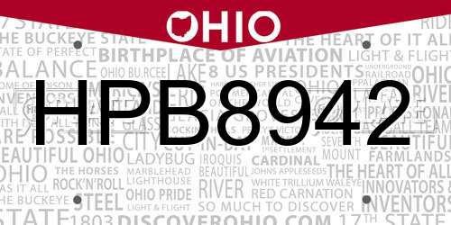 HPB8942 Ohio License Plate