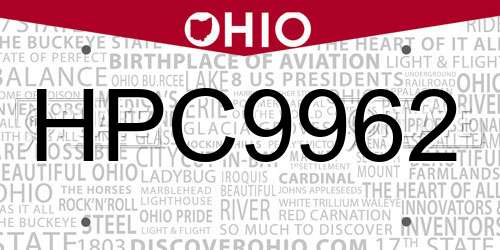 HPC9962 Ohio License Plate