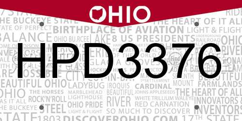 HPD3376 Ohio License Plate