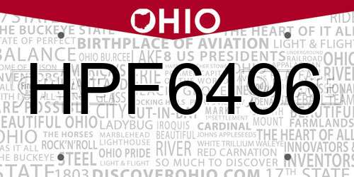 HPF6496 Ohio License Plate