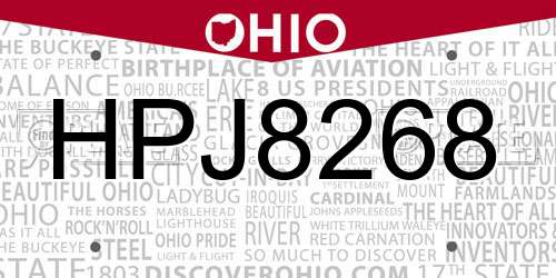 HPJ8268 Ohio License Plate