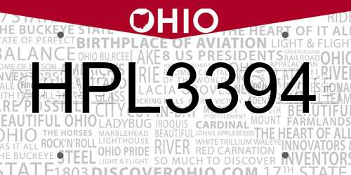 HPL3394 Ohio License Plate