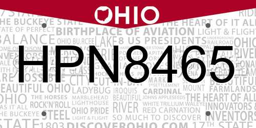 HPN8465 Ohio License Plate