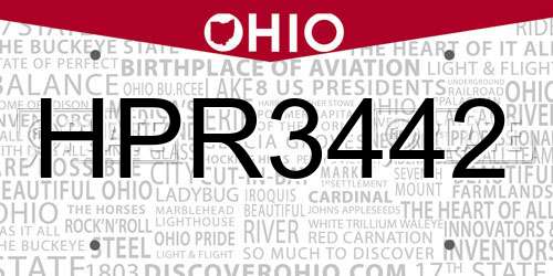 HPR3442 Ohio License Plate