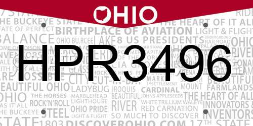 HPR3496 Ohio License Plate